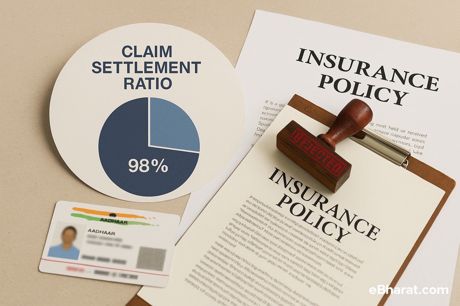 Claim settlement ratio chart with policy rejection and ID documents