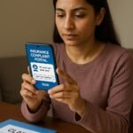 Indian woman filing a complaint through an AI-powered insurance grievance app — digital redressal for policyholders.