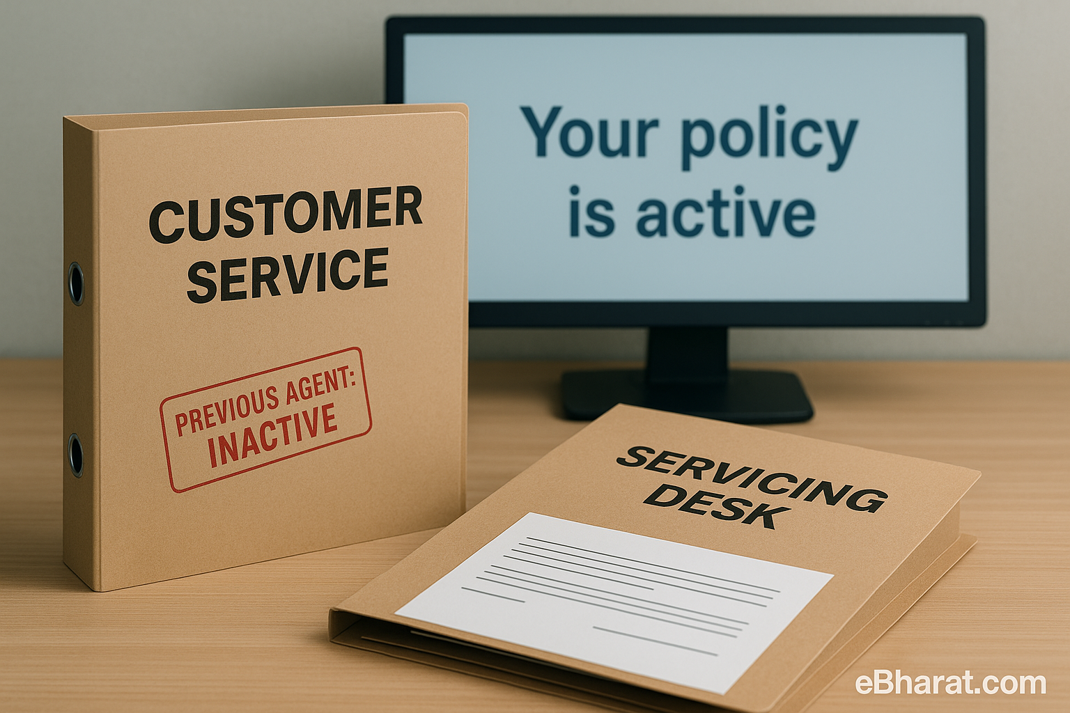 Insurance policy being transferred from old agent to servicing desk — showing continuity after agent exit or death.