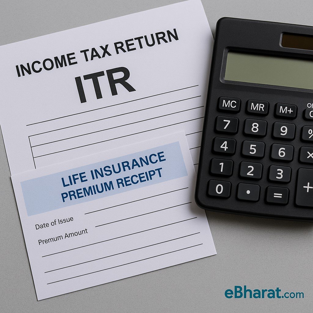 Life insurance premium receipt with calculator and tax return form