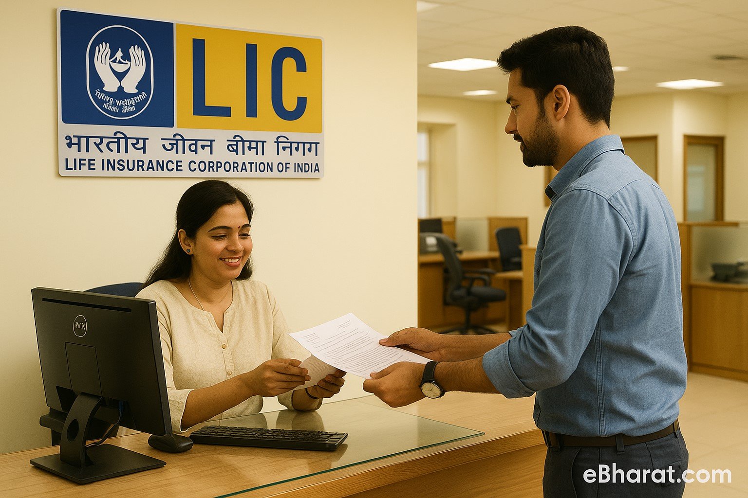 Customer reviving an LIC lapsed policy at a branch office.