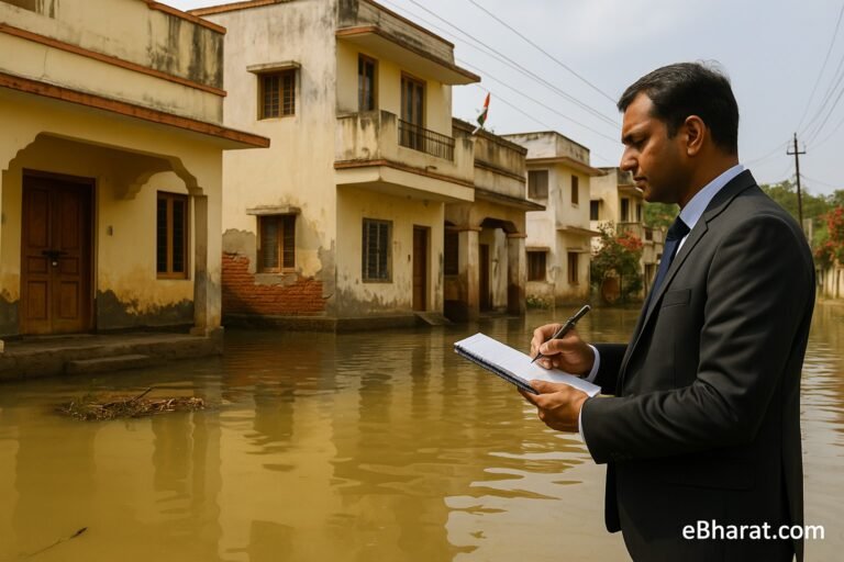 Flood-damaged home awaiting surveyor inspection before repairs begin.