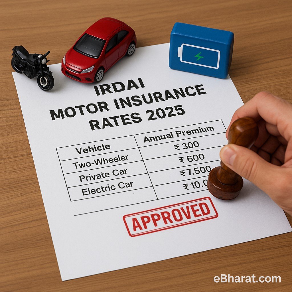 Official IRDAI motor insurance rate approval document with car and bike models, representing third-party insurance premiums in 2025.