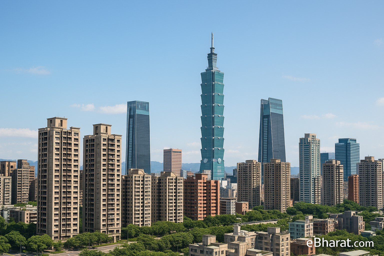 A view of modern commercial buildings and high-rise apartments in Taipei, Taiwan, representing property investments by insurers.