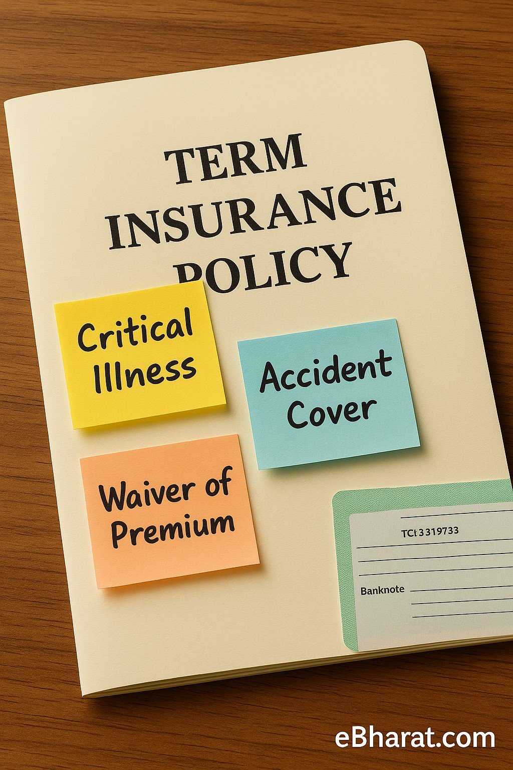 Insurance policy with sticky notes showing rider names