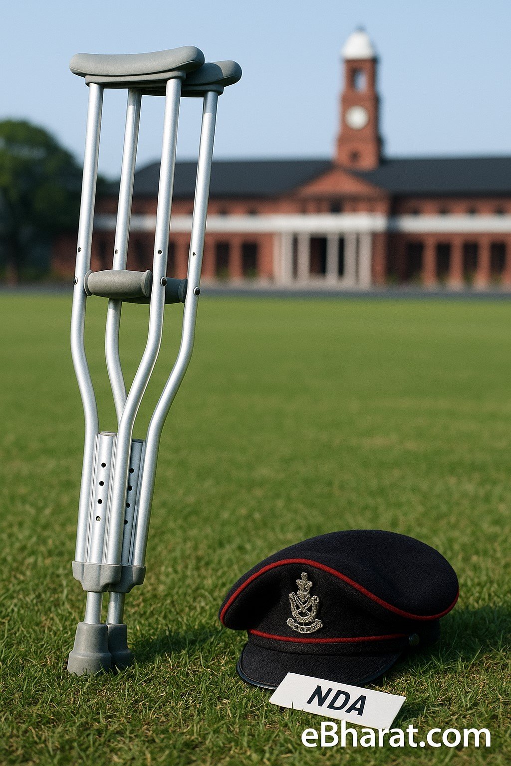Disabled cadet supported by peers during military training.