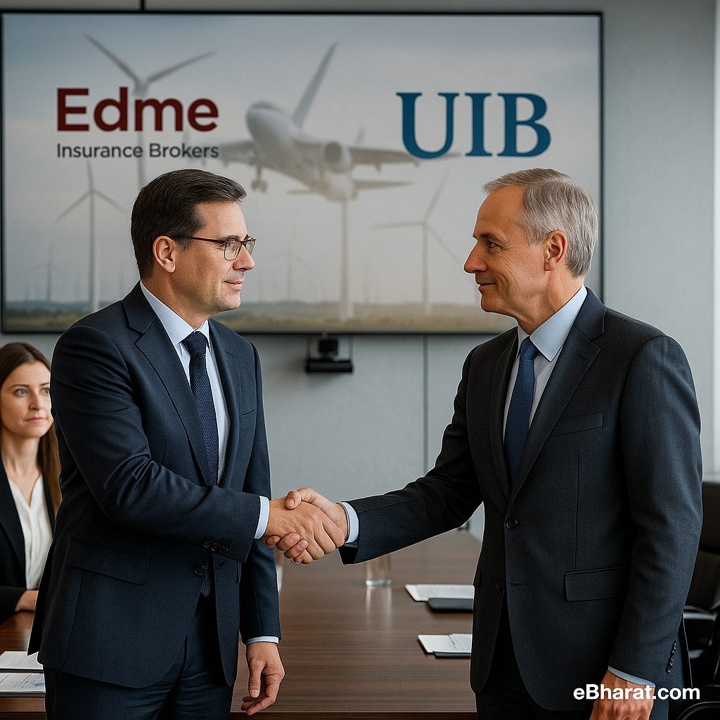 Edme Insurance Brokers and UIB India executives at merger announcement.