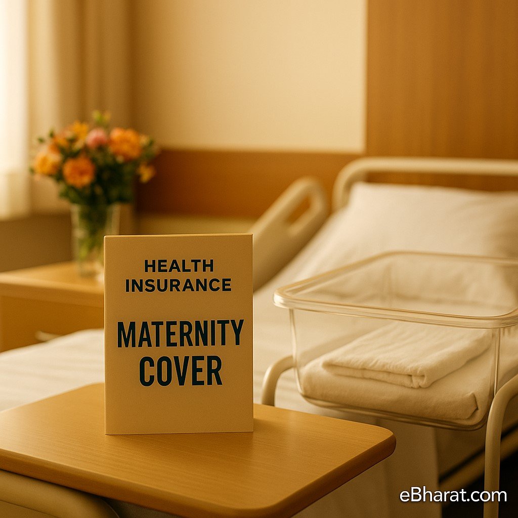 Maternity hospital room with health insurance brochure and newborn crib
