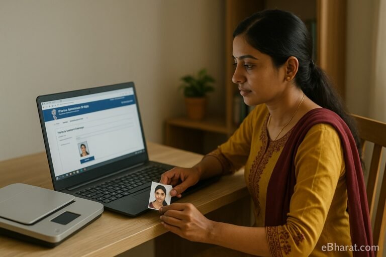"Woman uploading new voter ID photo online in Tamil Nadu"