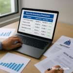 Financial analyst reviewing June 2025 non-life insurance premium data with charts