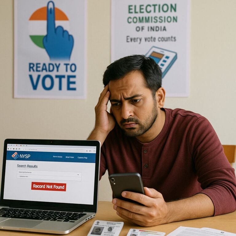 Indian citizen facing “Record Not Found” error while checking voter list on NVSP portal.