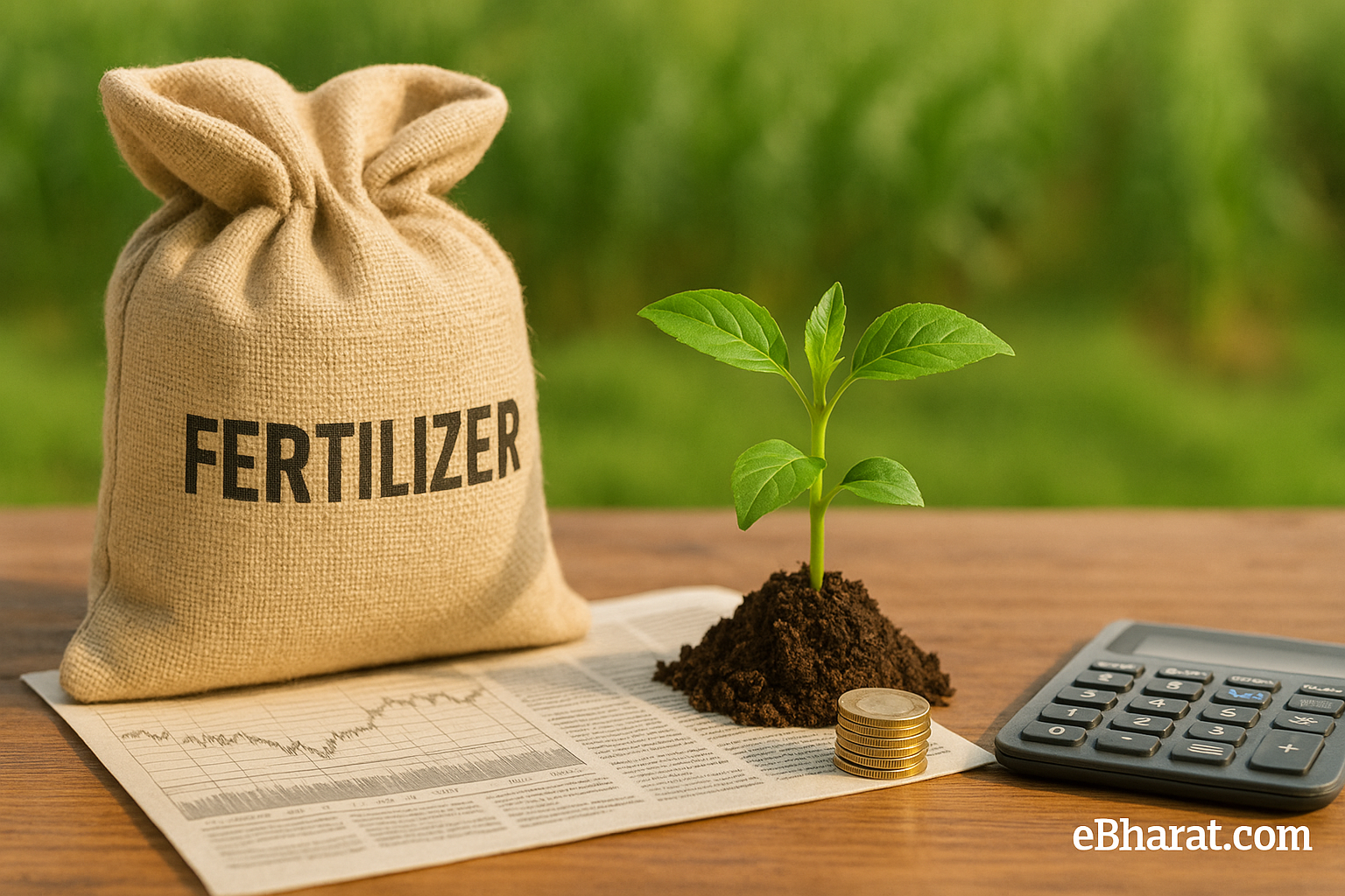 Fertilizer sack with plant sapling and financial charts, symbolizing Zuari Industries stock surge