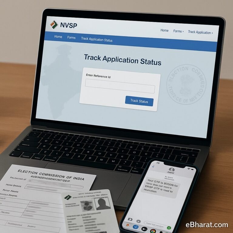 NVSP पोर्टल पर Track Application Status पेज और मोबाइल पर OTP SMS।