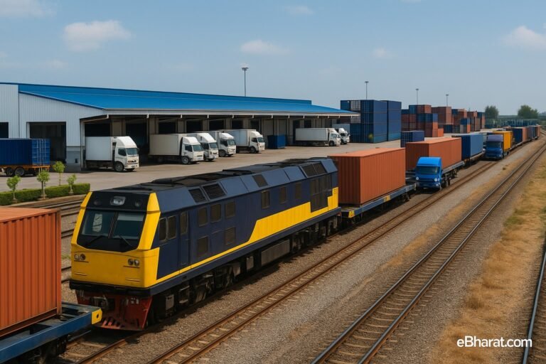 Rail and logistics theme investing in India — freight trains and warehouses.