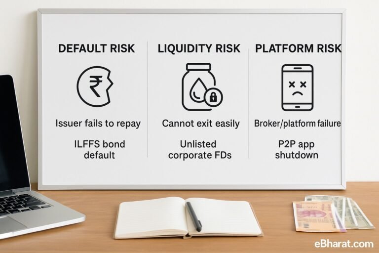 Risk framework for Indian investors — default, liquidity, and platform risk explained.