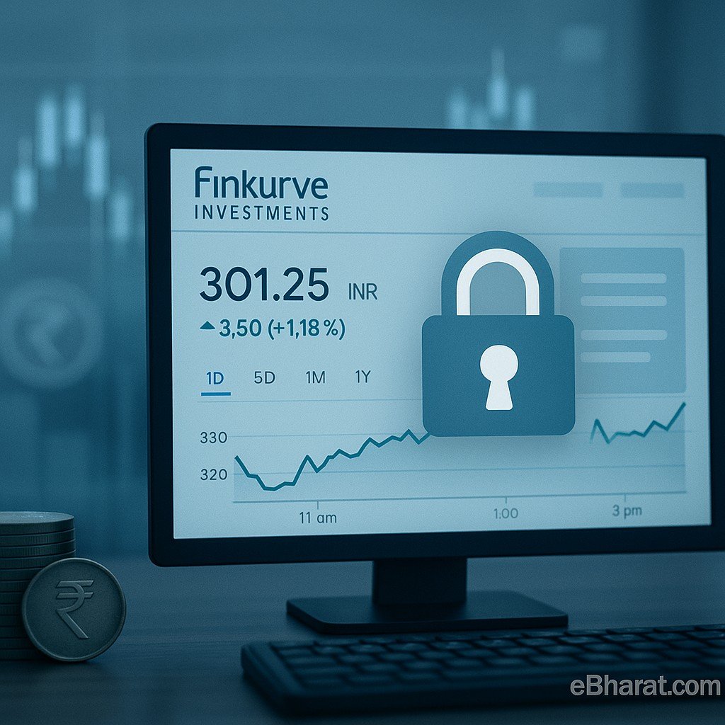 “Finkurve Investments लोगो के साथ ट्रेडिंग स्क्रीन पर लॉक सिंबल और बैकग्राउंड में वित्तीय चार्ट व रुपए के सिक्के — ट्रेडिंग विंडो बंद होने को दर्शाता हुआ।”