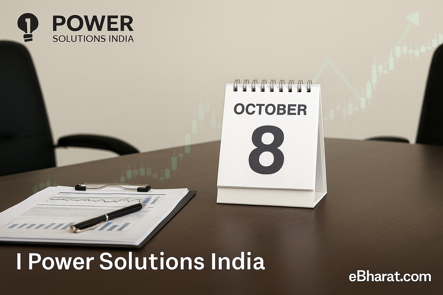 Boardroom calendar marked Oct 8 with documents and candlestick overlay.