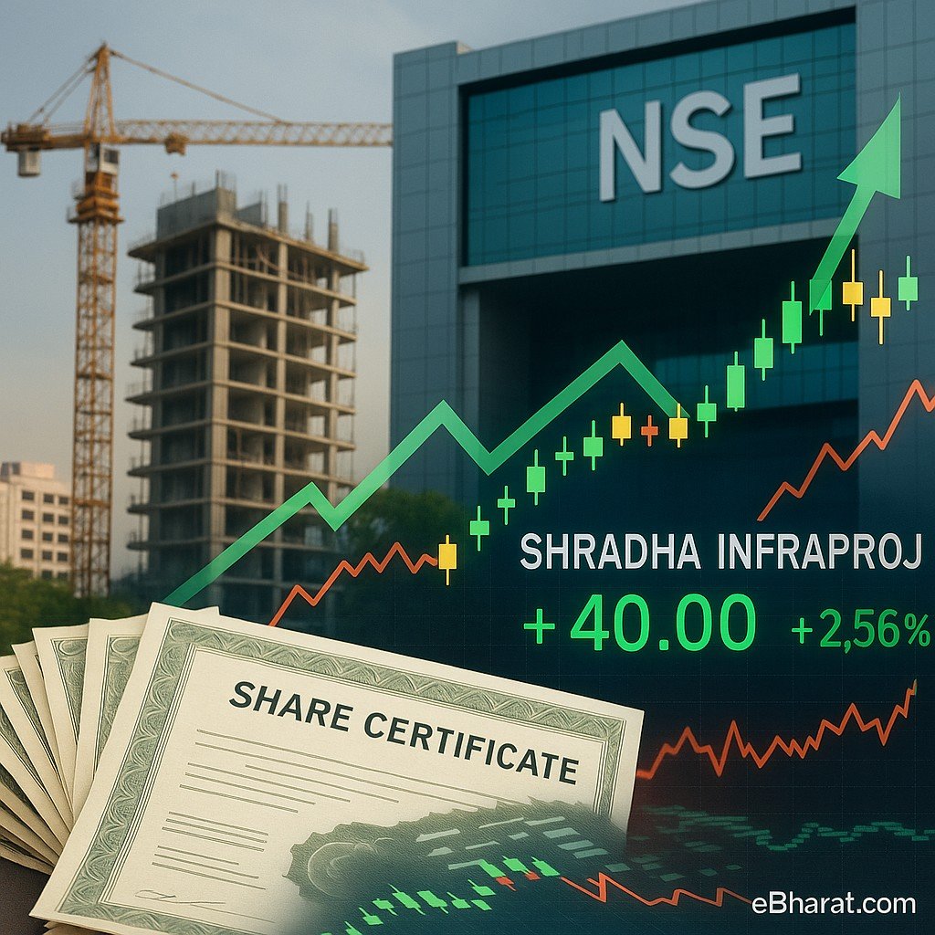 Shradha Infraprojects rights shares worth ₹121.5 crore listed on NSE; stock trading at ₹48.73 on 8-Oct-2025 with day range ₹46.50–₹49.59.